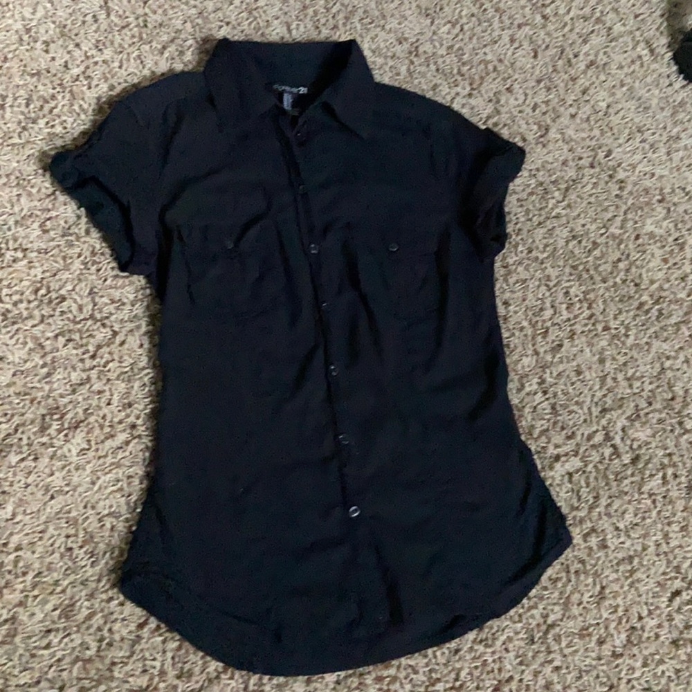 Black short sleeve button up shirt